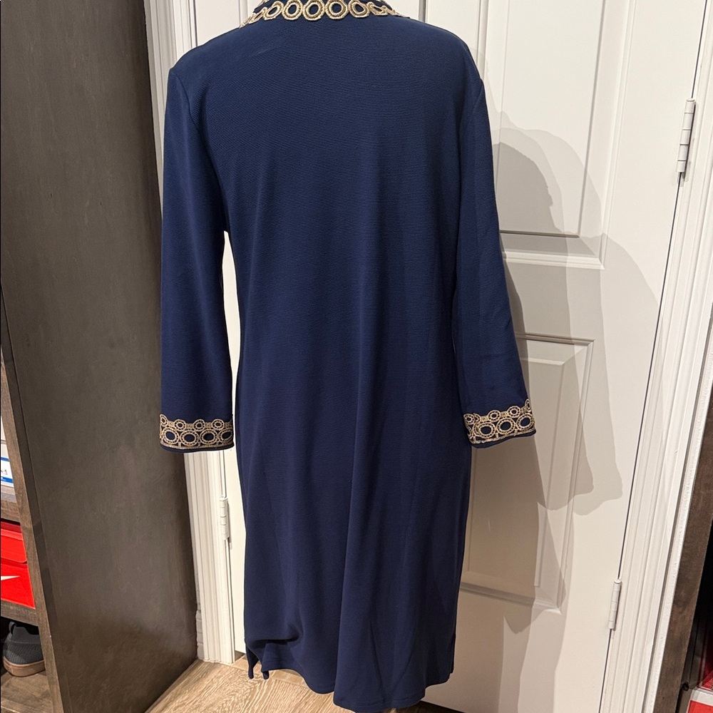 Charter Club Navy Long-Sleeve Dress with Gold Loop Embroidery - Picture 5 of 7